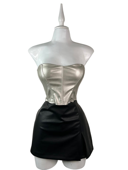 ANDREA LEATHER TOP (SILVER)