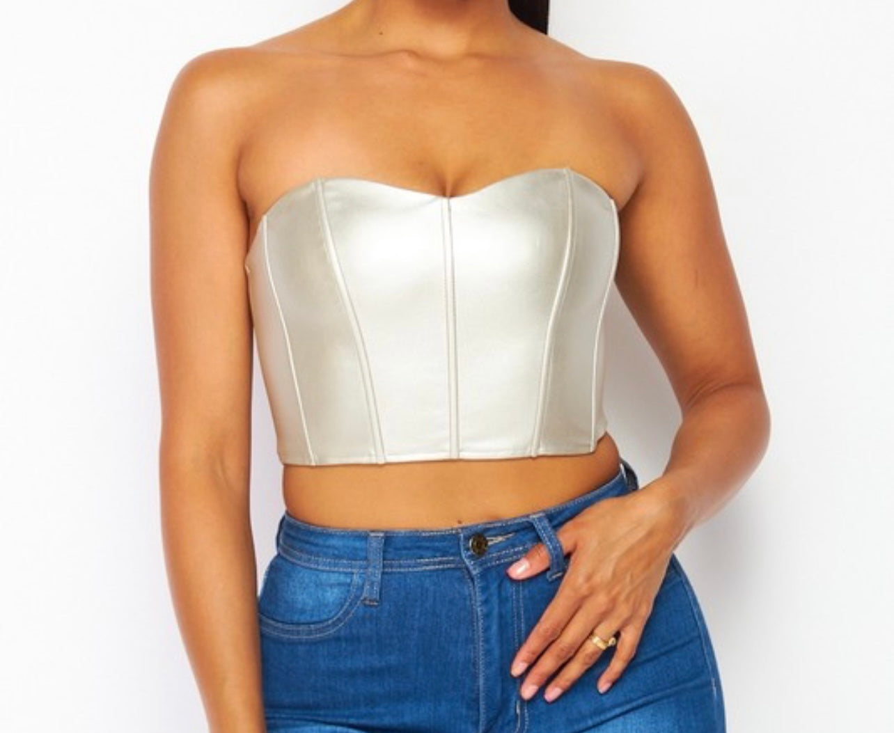 ANDREA LEATHER TOP (SILVER)